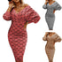 Long sleeve check one-step skirt V-neck hip dress